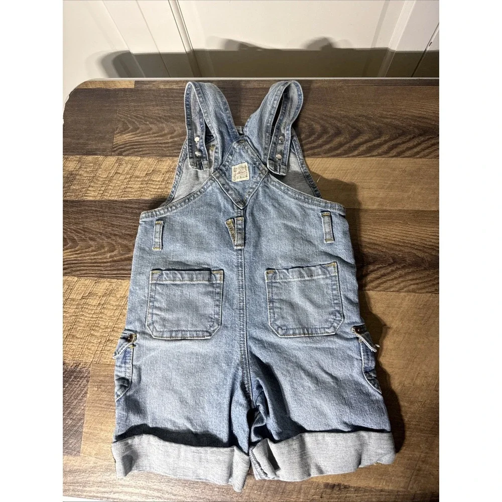 Levi's Overall Shorts Girls 4T Embroidered 99% Cotton Dual Button Sizing Lt Blue